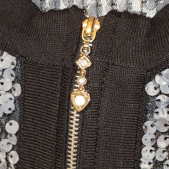 Michael Simon Jacket Woman XLarge Gray Sequined Mesh Zip Stretch Eveningwear New - Picture 3 of 12